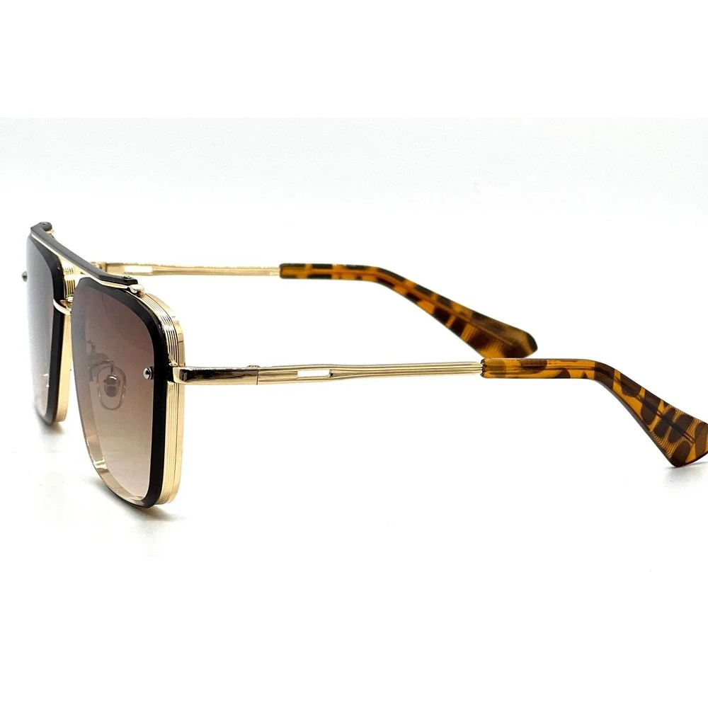 Sunglasses Gold Frame Brown Lens Rectangular  Fashion Sun Glasses Men Lentes New